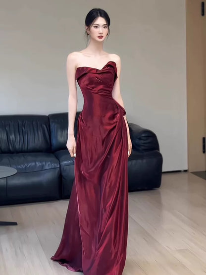 Robe de soirée bordeaux bustier J6476