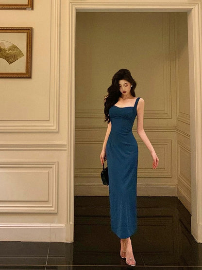 Robe de bal bleue élégante, robe de soirée formelle, robe d'anniversaire J6477