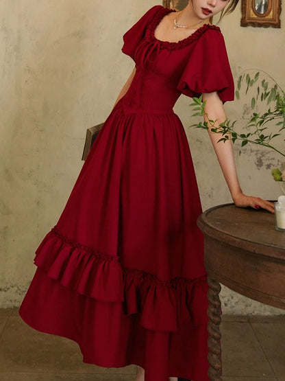 Burgundy Retro A Line Prom Dress Formal Evening Dress J8619