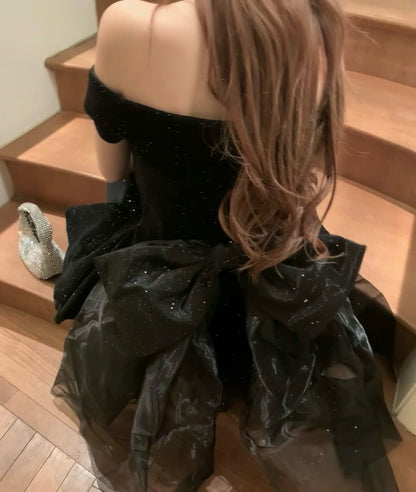 Off The Shoulder Black Birthday Dress Short Homecoming Dress J6478