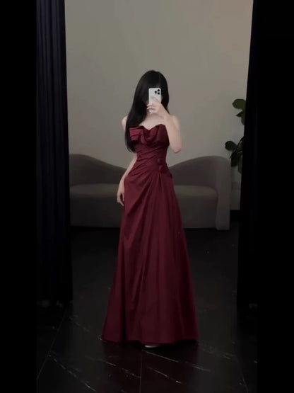 A Line Burgundy Prom Dress Slit Formal Evening Party Gown J6480
