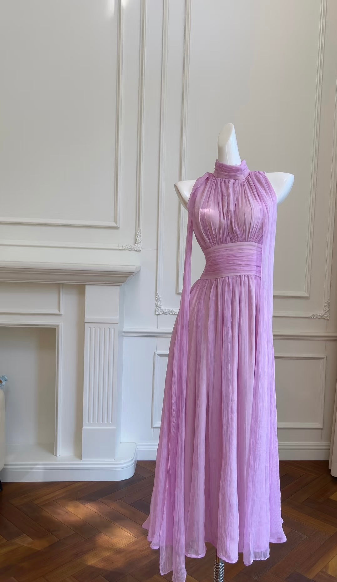 Robe de soirée formelle en mousseline de soie, coupe trapèze, J6484