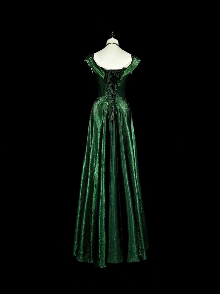 Off The Shoulder Velvet Green Prom Dress A Line Evening Dress J6487
