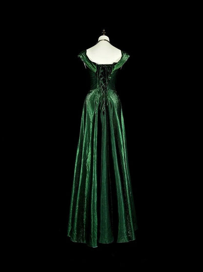 Off The Shoulder Velvet Green Prom Dress A Line Evening Dress J6487