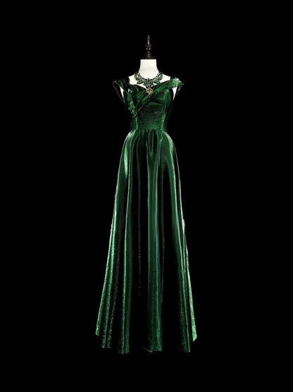 Off The Shoulder Velvet Green Prom Dress A Line Evening Dress J6487