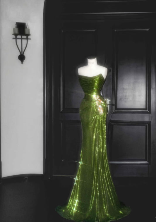 Meerjungfrau Grünes Pailletten-Ballkleid Formales Abendkleid J6494
