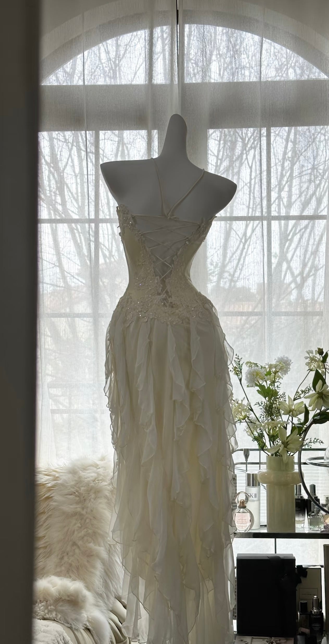 A Line Beige Prom Dress Applique Chiffon Party Dress J6495