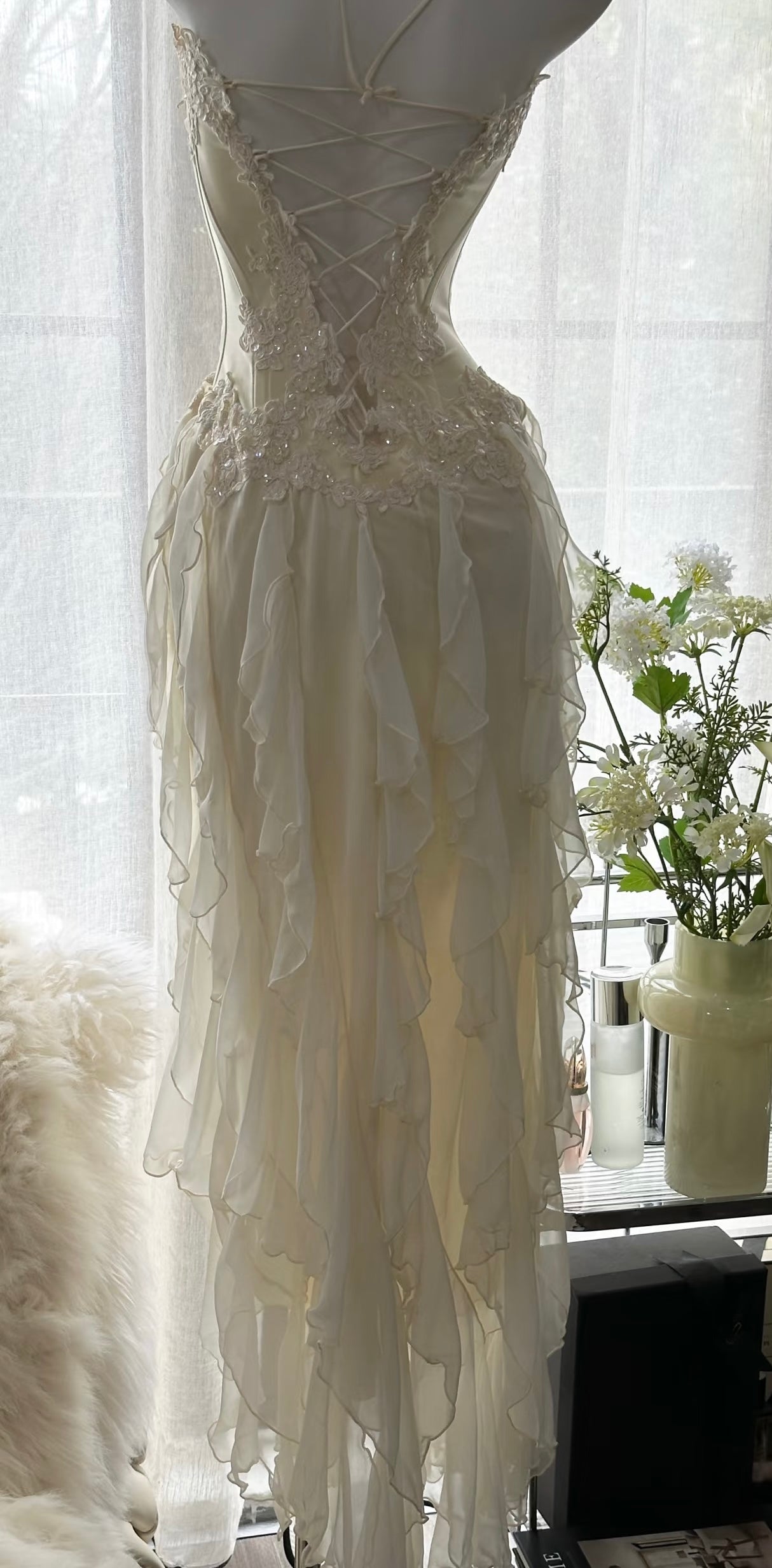 A Line Beige Prom Dress Applique Chiffon Party Dress J6495