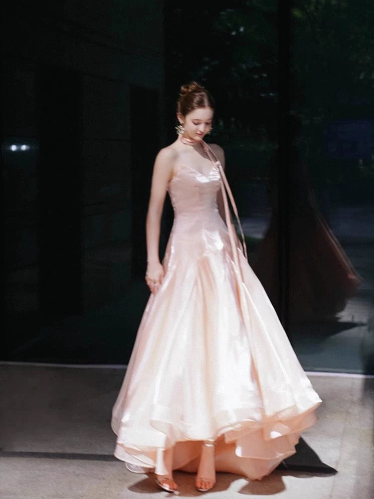Robe de soirée rose coupe trapèze J6496