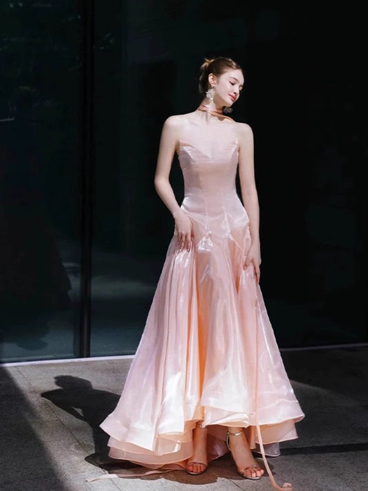 Robe de soirée rose coupe trapèze J6496