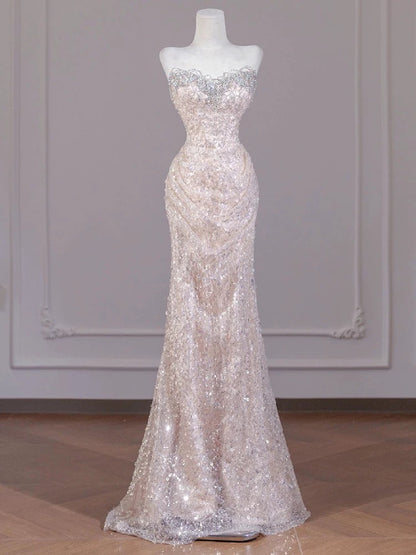 Robe de soirée sirène à sequins et décolleté en cœur, robe de soirée scintillante J6497