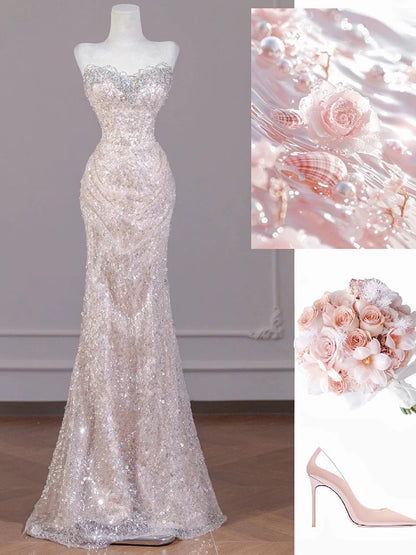Robe de soirée sirène à sequins et décolleté en cœur, robe de soirée scintillante J6497
