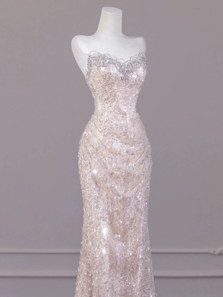 Robe de soirée sirène à sequins et décolleté en cœur, robe de soirée scintillante J6497