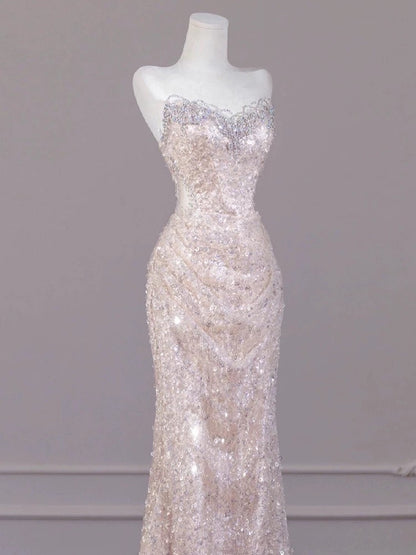 Robe de soirée sirène à sequins et décolleté en cœur, robe de soirée scintillante J6497