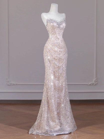 Robe de soirée sirène à sequins et décolleté en cœur, robe de soirée scintillante J6497