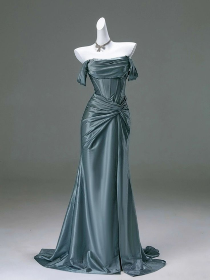 Robe de soirée sirène élégante en satin, longue robe de remise de diplôme J6501