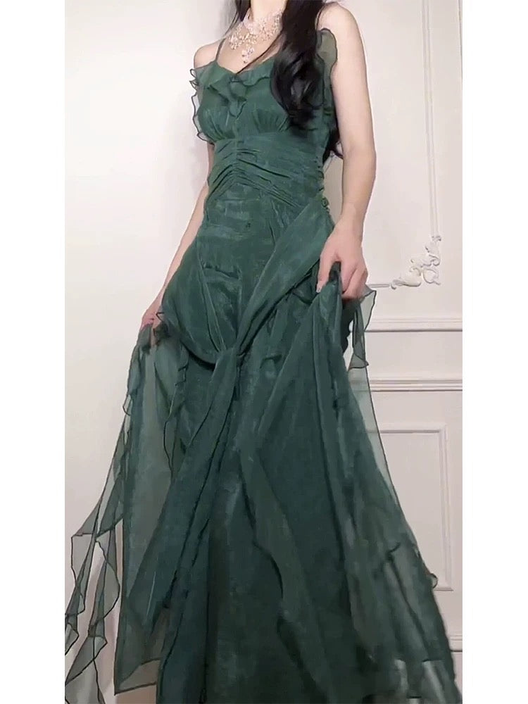 Chiffon Dunkelgrünes Ballkleid A-Linie Geburtstagskleid J6526