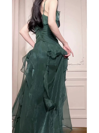 Chiffon Dunkelgrünes Ballkleid A-Linie Geburtstagskleid J6526