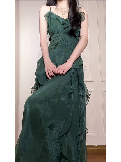 Chiffon Dunkelgrünes Ballkleid A-Linie Geburtstagskleid J6526
