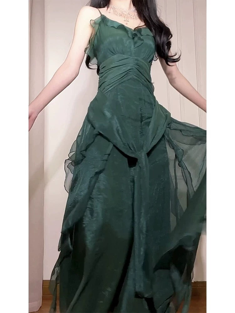 Chiffon Dunkelgrünes Ballkleid A-Linie Geburtstagskleid J6526