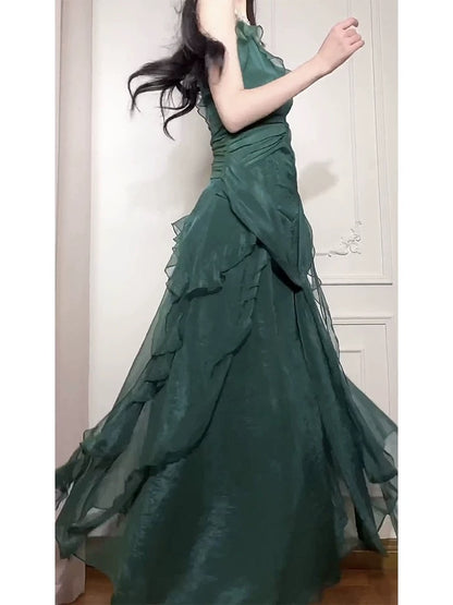 Chiffon Dunkelgrünes Ballkleid A-Linie Geburtstagskleid J6526