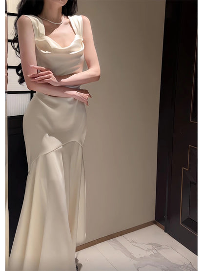 Elegantes Meerjungfrau-Abendkleid in Elfenbein, Satin, Geburtstagskleid J6527