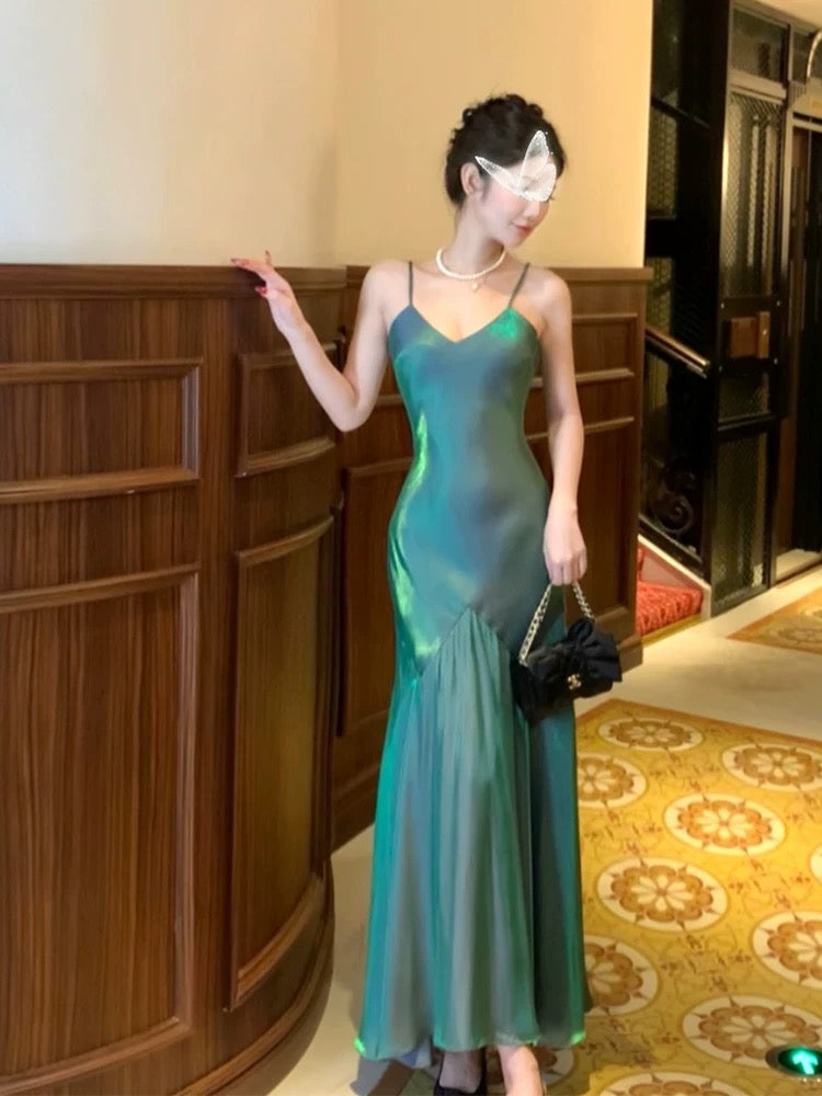 Spaghetti Straps Green Prom Dress Mermaid Birthday Outfit J6529