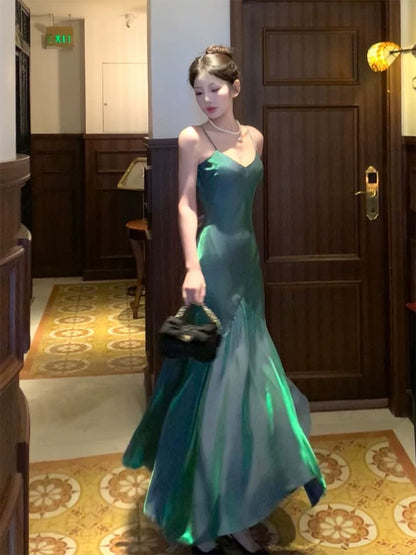 Spaghetti Straps Green Prom Dress Mermaid Birthday Outfit J6529