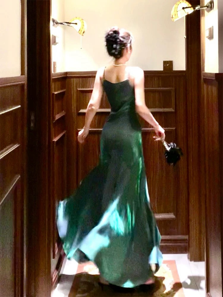 Spaghetti Straps Green Prom Dress Mermaid Birthday Outfit J6529