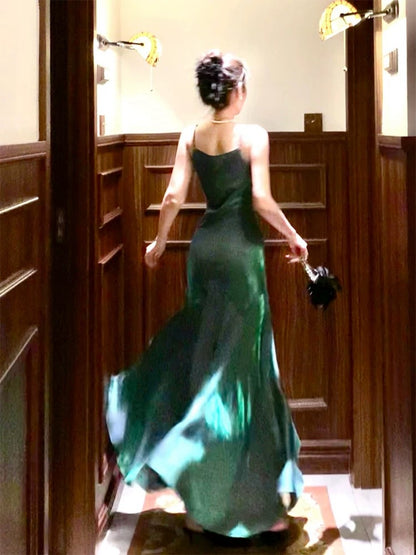 Spaghetti Straps Green Prom Dress Mermaid Birthday Outfit J6529