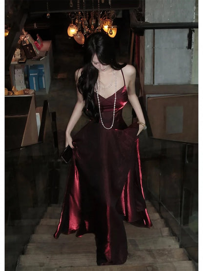 Burgunderrotes Ballkleid mit Spaghettiträgern in A-Linie, Geburtstagsoutfit J6530