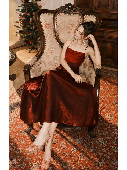 Spaghetti Straps A Line Burgundy Prom Dress J6533