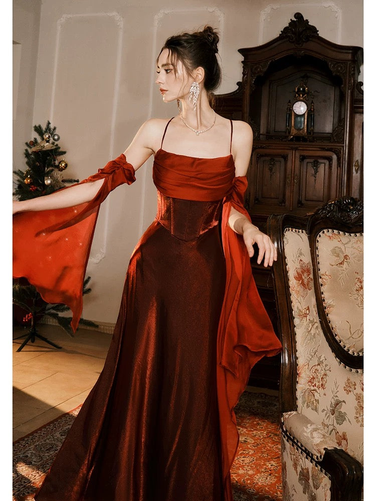 Spaghetti Straps A Line Burgundy Prom Dress J6533