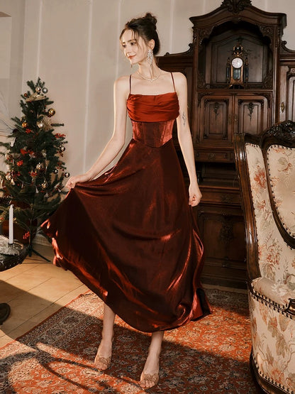 Spaghetti Straps A Line Burgundy Prom Dress J6533