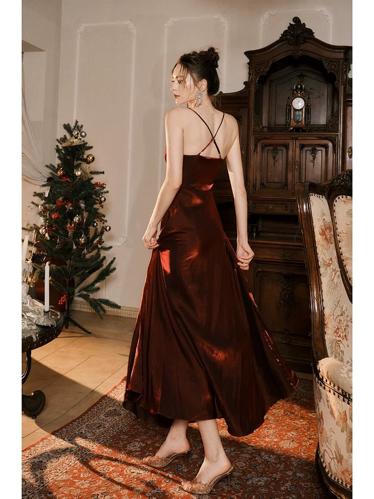 Spaghetti Straps A Line Burgundy Prom Dress J6533