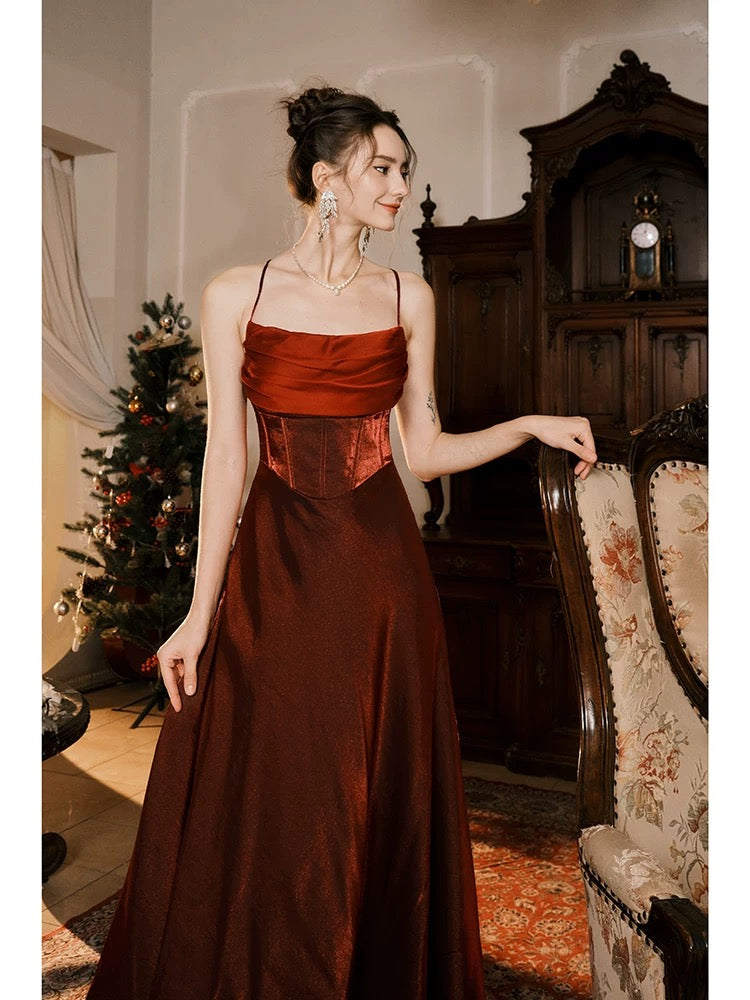 Spaghetti Straps A Line Burgundy Prom Dress J6533