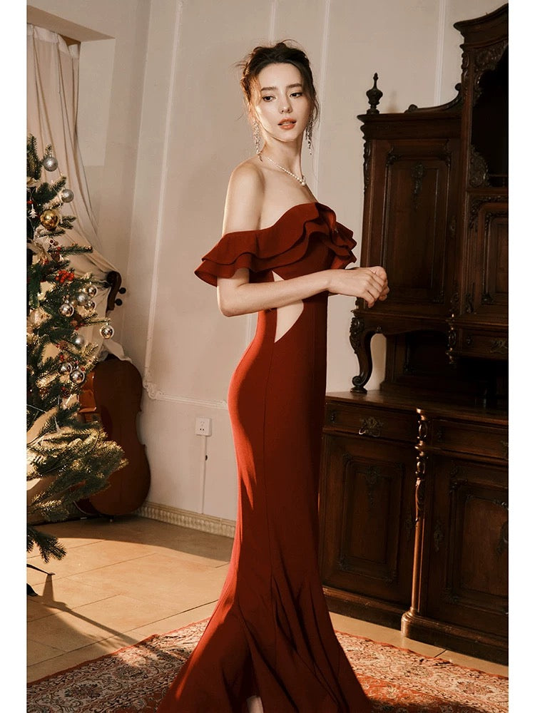 Robe de soirée sirène à épaules dénudées J6541