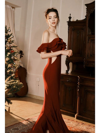 Robe de soirée sirène à épaules dénudées J6541