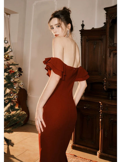 Robe de soirée sirène à épaules dénudées J6541
