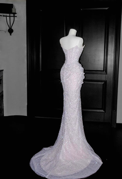 Robe de bal sirène bustier à paillettes, robe de soirée scintillante J6542