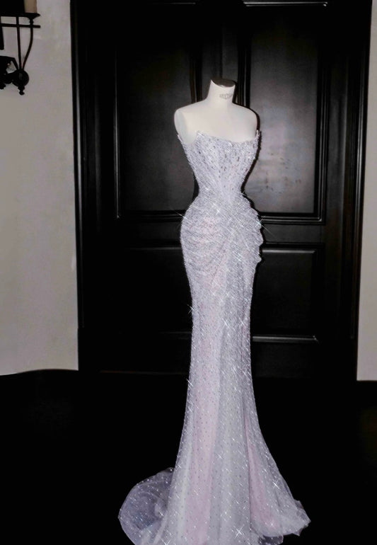 Robe de bal sirène bustier à paillettes, robe de soirée scintillante J6542