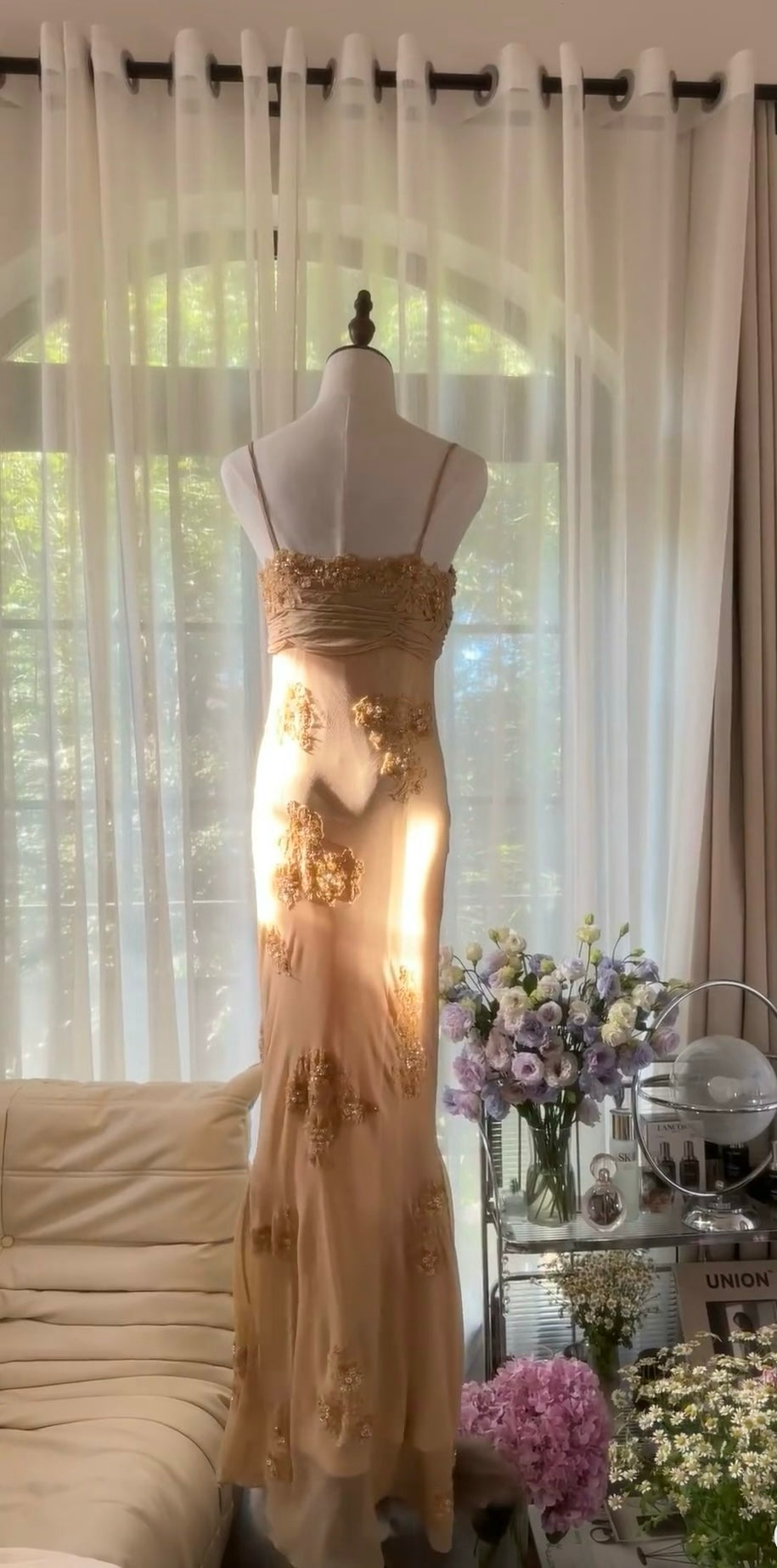 Spaghettiträger Chiffon Applique Ballkleid Vintage Abendkleid J6548