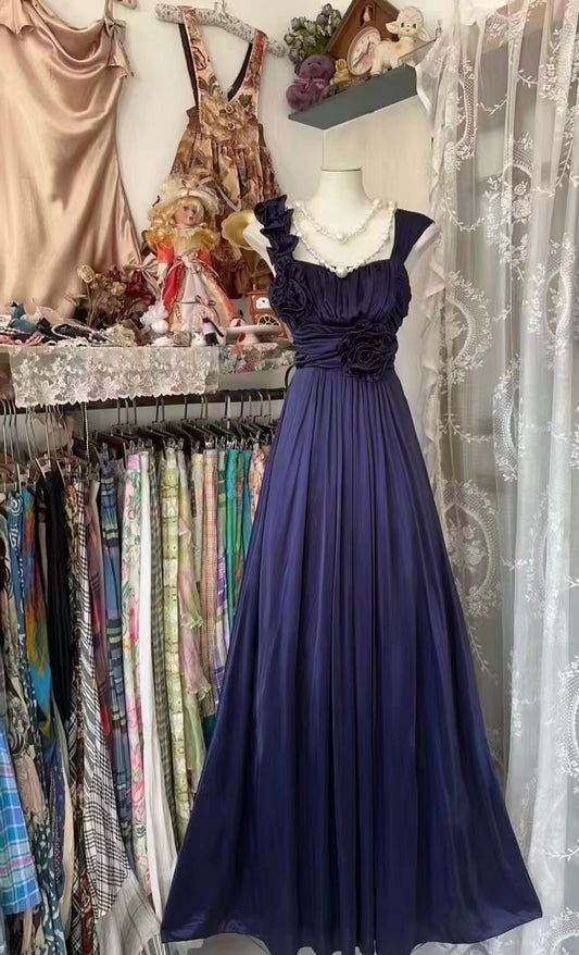 Vintage Satin A-Linie Ballkleid Formales Abendkleid J6567