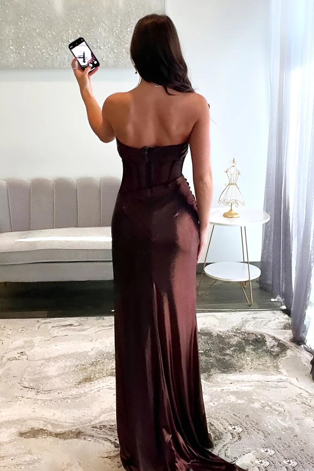 Mermaid Strapless Brown Prom Dress With Slit J6575