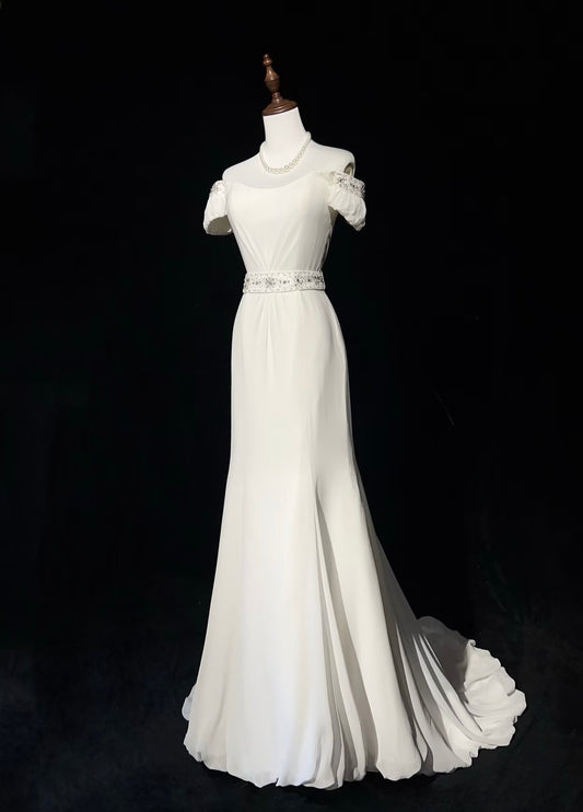 Robe de mariée blanche sirène à épaules dénudées J7978