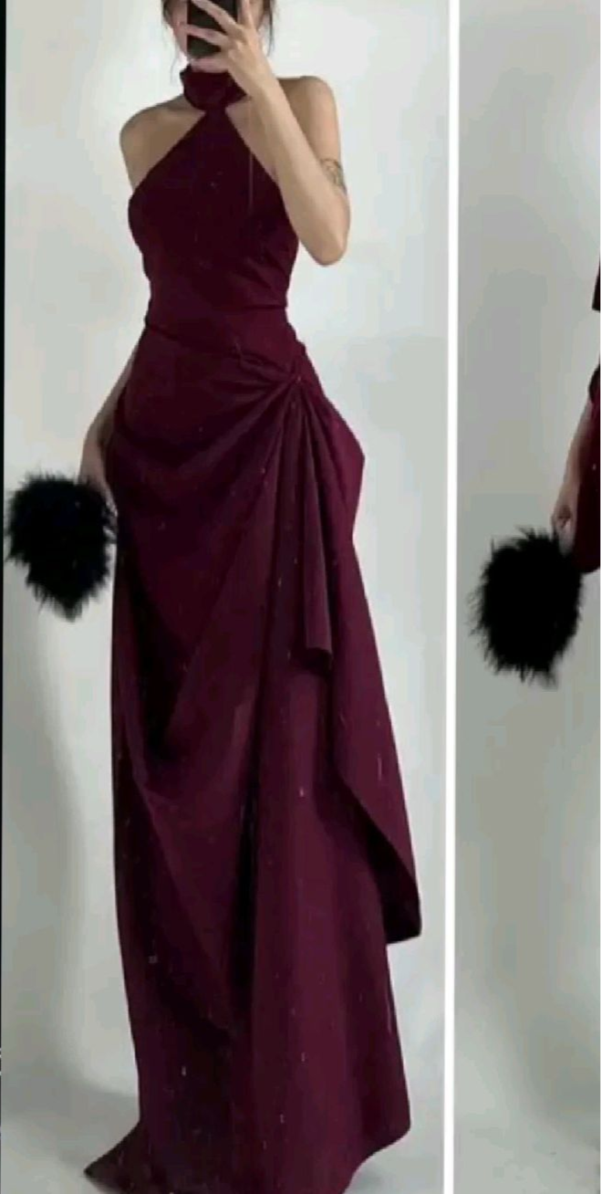 A Line Ruffle Evening Dress Slit Formal Party Dress J6593