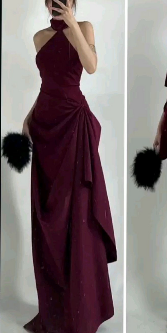 A Line Ruffle Evening Dress Slit Formal Party Dress J6593