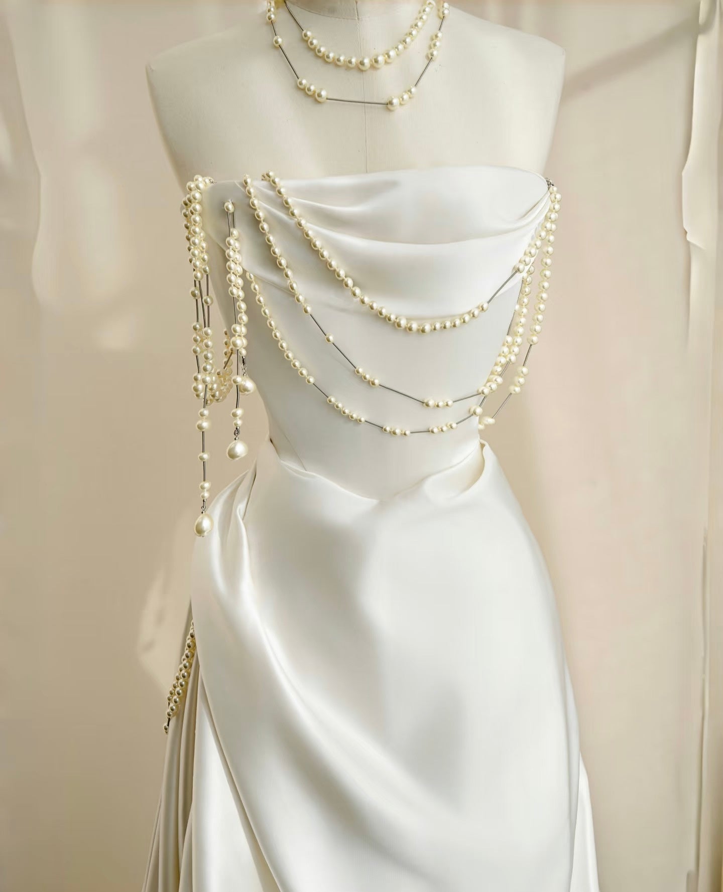 Strapless A Line White Wedding Dress Evening Dress With Pearl J6604