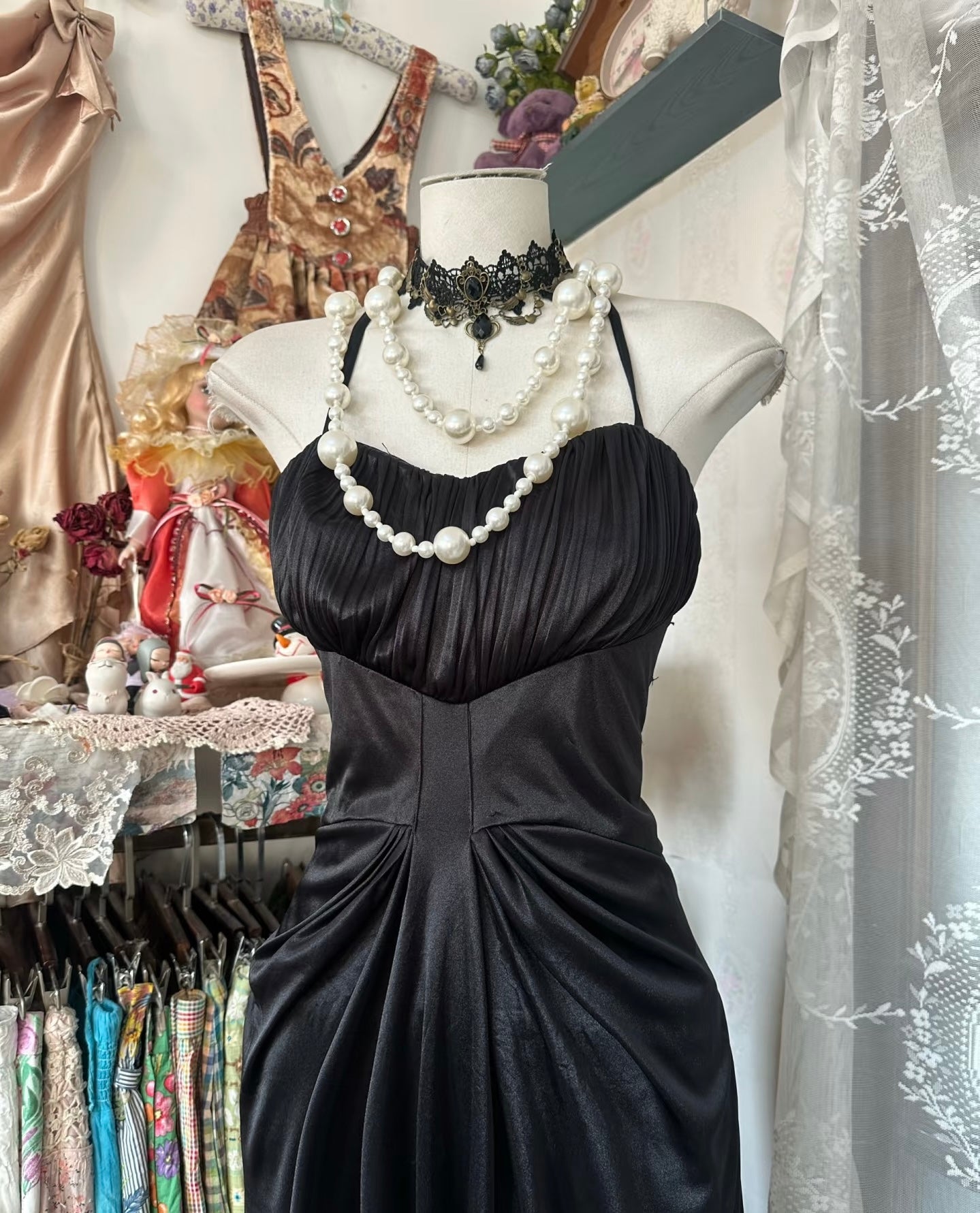 Black Mermaid Vintage Dress Satin Black Prom Dress J6606