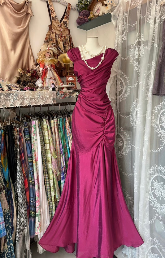 Fuchsia  Mermaid Vintage Dress Satin Prom Dress J6607